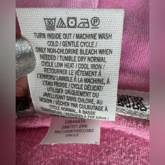 Y2K Victoria's Secret Love Pink Velour Hoodie bubblegum Pink Gold Sequin Medium - Picture 11 of 12